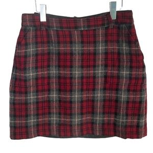 Eddie Bauer Red Black Tartan Plaid Fully Lined Wool Skirt